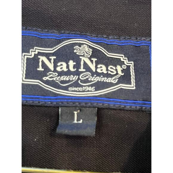 Nat Nast Mens Lg Black Silk Blend Button Up Short Sleeve Hawaiian Vacation Shirt - Picture 3 of 6